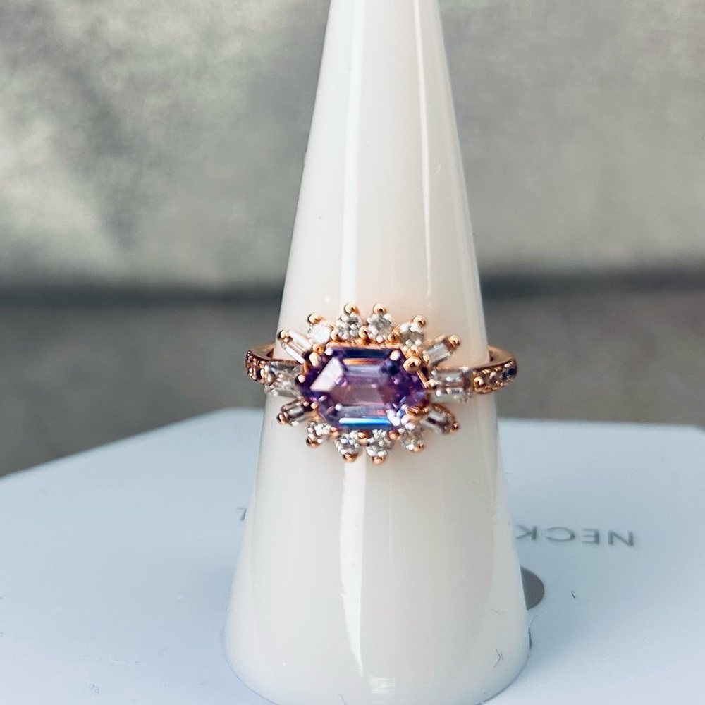 Bomb Party Lavender Topaz CZ Rose Gold Plated Ring Size 7 NWOT